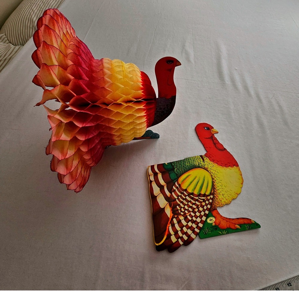 Vintage Thanksgiving Turkey Centerpiece Set Amscan Honeycomb Russ Berrie Decor